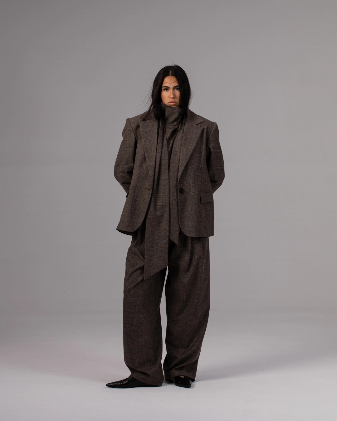 coat120 - کت فاستوني چهارخانه با دو دکمه